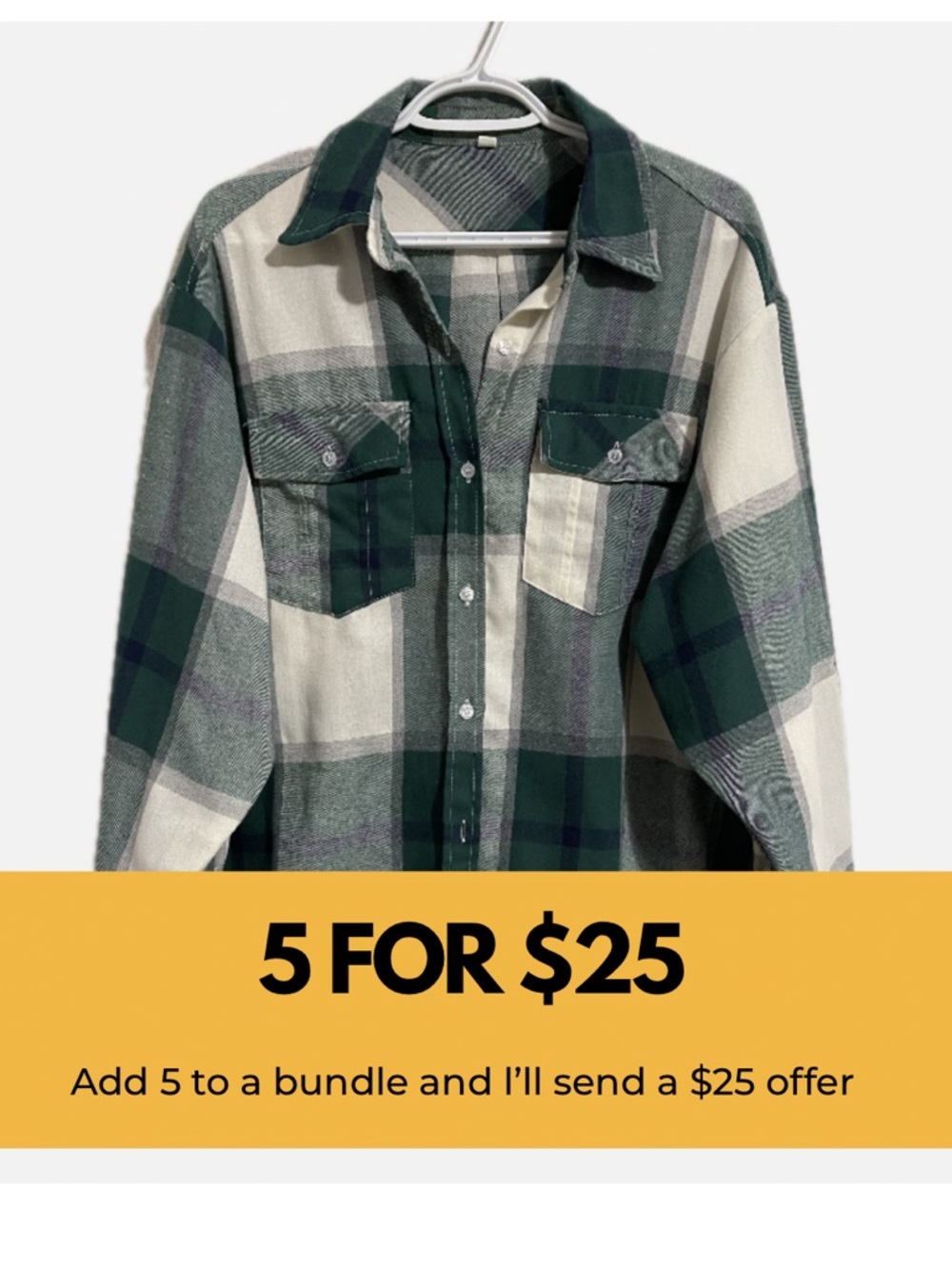 Green and White Plaid Button-Up Shirt